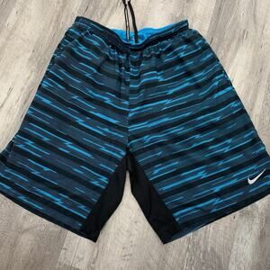 NIKE RUNNING Shorts Mens Large Built In Brief Elastic DRI FIT BOLT Blue Pockets